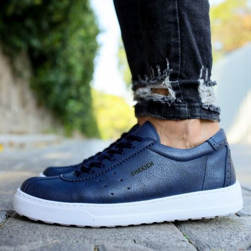 Chekich Men s Casual Shoes Navy Blue Color Lace up Artificial Leather Comfortable Sport Fashion Wedding