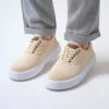 Chekich Men s Shoes Beige Color Lace up Closure Mesh Fabric Material Comfortable Sole Breathable Daily