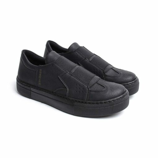 Chekich Men s Shoes Black Color Artificial Leather Elastic Band Closure Type Spring and Autumn Casual