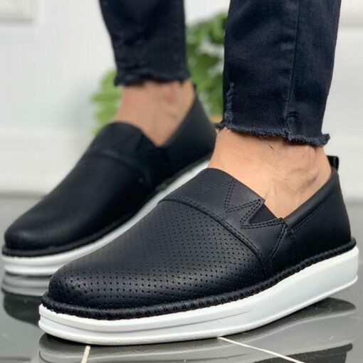 Chekich Men s Shoes Black Color Artificial Leather Slip On Spring and Fall Seasons Sneakers Casual
