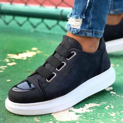 Chekich Men s Shoes Black Color Elastic Band Closure Non Leather Summer and Fall Seasons Slip