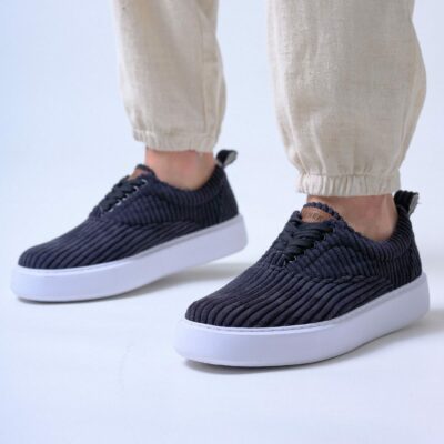 Chekich Men s Shoes Black Color High White Sole Lace Up Knitting Fabric Cotton Inner Lining