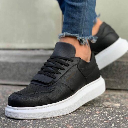 Chekich Men s Shoes Black Color Lace Up Artificial Leather Spring and Autumn Seasons Sneakers Casual