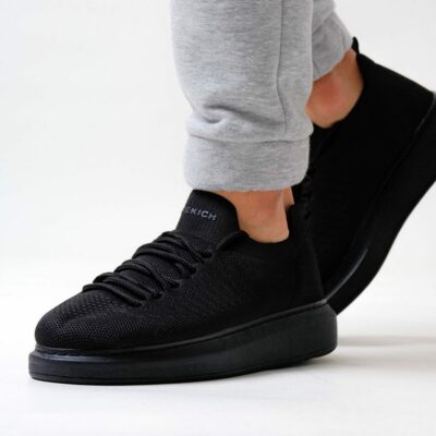 Chekich Men s Shoes Black Color Lace Up Closure Knitting Fabric Material Comfortable Stitched Sole Daily