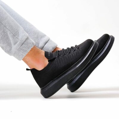 Chekich Men s Shoes Black Color Lace Up Closure Knitting Fabric Material Comfortable Stitched Sole Daily