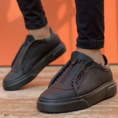 Chekich Men s Shoes Black Color Non Leather Zipper Closure Type Sneakers For Fall and Spring
