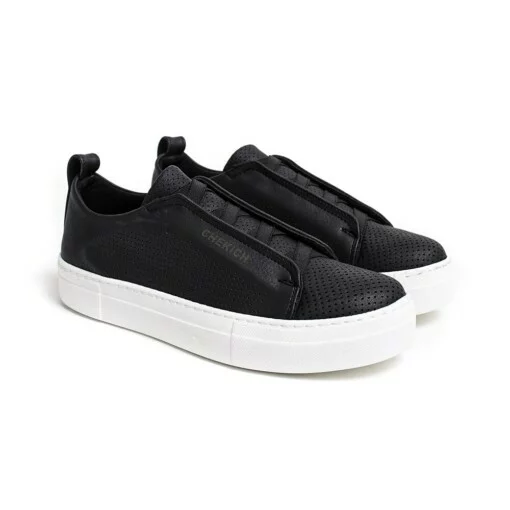 Chekich Men s Shoes Black Elastic Band Artificial Leather  Summer Season Solid Casual Breathable New