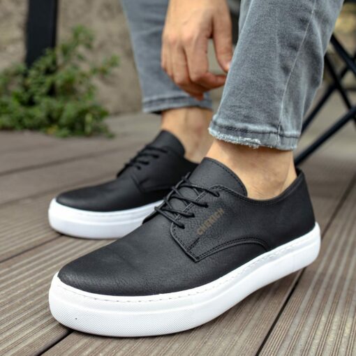 Chekich Men s Shoes Black Matte Faux Leather Lace Up Spring Summer  Sneakers Casual Vulcanized