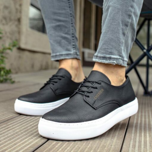 Chekich Men s Shoes Black Matte Faux Leather Lace Up Spring Summer  Sneakers Casual Vulcanized