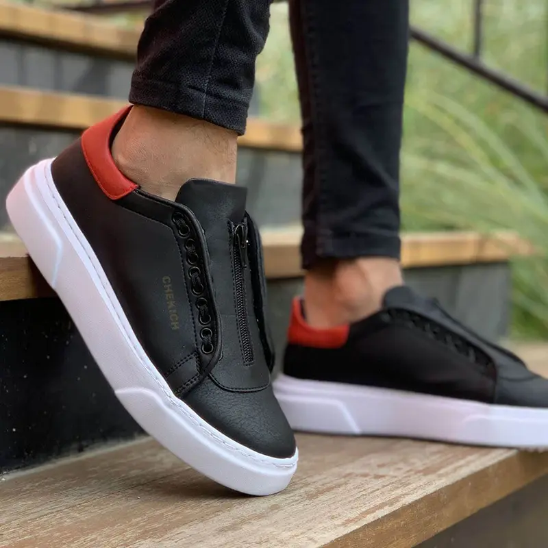 Men’s Low Top Sneakers Shoes Black-Red