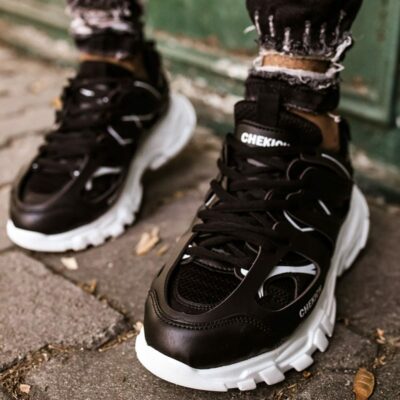 Chekich Men s Shoes Black White Sneakers Non Leather Summer Autumn Seasons Laced Mixed Colors Casual