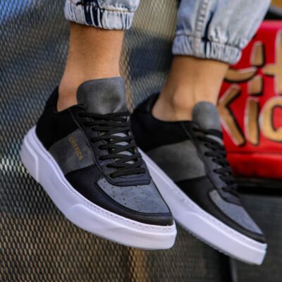 Chekich Men s Shoes Black and Anthracite Non Leather Lace Up Spring Autumn Seasons Mixed Color