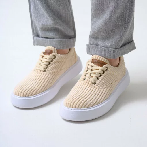 Chekich Men s Shoes Blue Color Lace up Closure Knitting Fabric Material Quality High White Sole