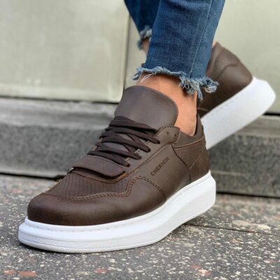 Chekich Men s Shoes Brown Color Lace Up Non Leather Summer  Season Sneakers Casual Tan