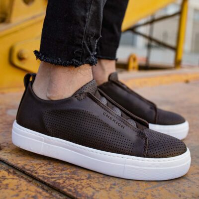 Chekich Men s Shoes Brown Elastic Band Artificial Leather  Spring Season Solid Casual Breathable New
