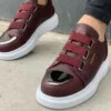 Chekich Men s Shoes Claret Red Color Elastic Band Closure Faux Leather Autumn Season Slip On
