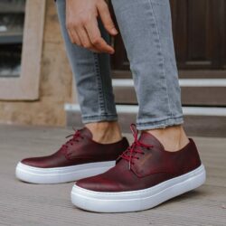 Chekich Men s Shoes Claret Red Faux Leather Laced Summer Season Sneakers Casual High Outsole Comfortable