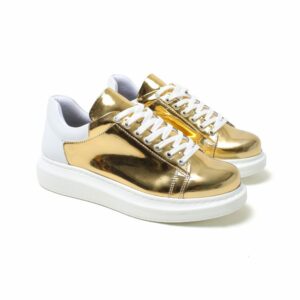 Chekich Men s Shoes Gold Color Polished Non Leather Lace Up Luxury Hot Sale Summer Autumn
