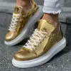 Chekich Men s Shoes Gold Color Polished Non Leather Lace Up Luxury Hot Sale Summer Autumn