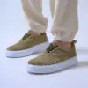 Chekich Men s Shoes Khaki Color Lace Up Closure Knit Fabric Material Stitched Sole Flexible Lightweight