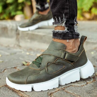 Chekich Men s Shoes Khaki Faux Leather Casual Autumn Season Laces Comfortable Green Orthopedic Trend Sneakers