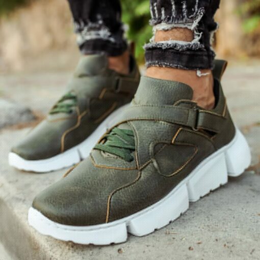 Chekich Men s Shoes Khaki Faux Leather Casual Autumn Season Laces Comfortable Green Orthopedic Trend Sneakers