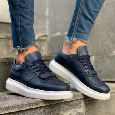 Chekich Men s Shoes Navy Blue Color Lace Up Faux Leather Spring Season Sneakers Casual Breathable
