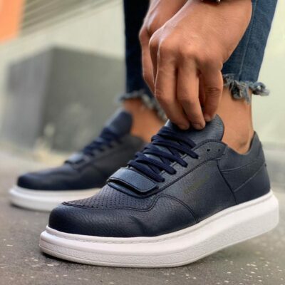 Chekich Men s Shoes Navy Blue Color Lace Up Faux Leather Spring Season Sneakers Casual Breathable