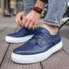 Chekich Men s Shoes Navy Blue Faux Leather Lace Up Spring Summer Seasons Sneakers Casual Vulcanized