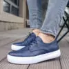 Chekich Men s Shoes Navy Blue Faux Leather Lace Up Spring Summer Seasons Sneakers Casual Vulcanized
