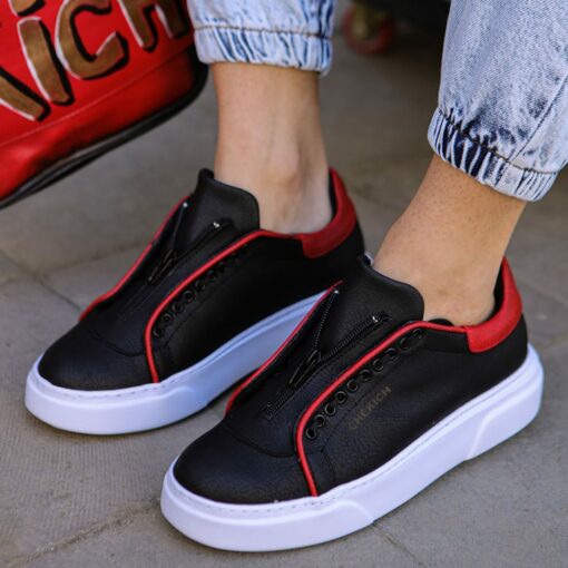 Chekich Men s Shoes Red and Black Sneakers Artificial Leather Spring Autumn Season Zipper Casual Sport