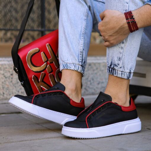 Chekich Men s Shoes Red and Black Sneakers Artificial Leather Spring Autumn Season Zipper Casual Sport
