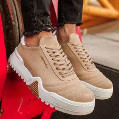 Chekich Men s Shoes Sand Color Suede Lace Up Spring and Autumn Seasons Breathable Sneakers Comfortable