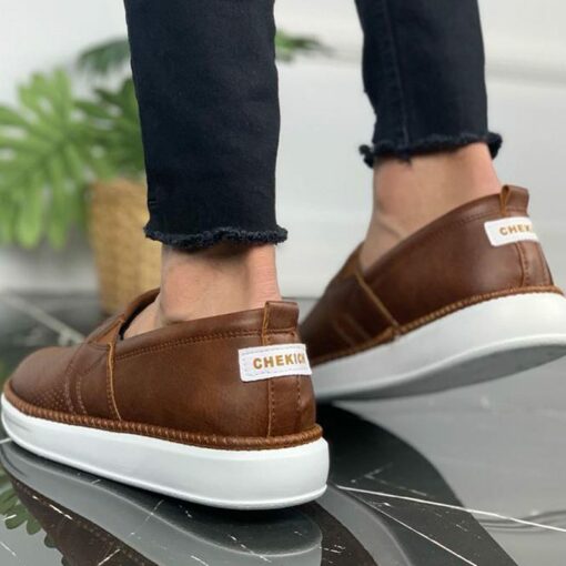 Chekich Men s Shoes Tan Color Artificial Leather Slip On Spring and Fall Seasons Sneakers Casual
