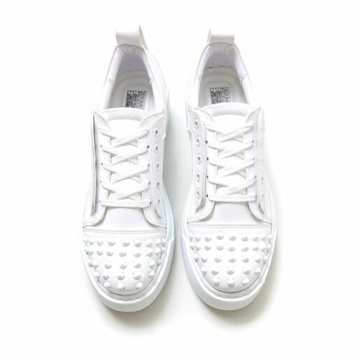 Chekich Men s Shoes White Color Lace up Artificial Leather Studded Decor Cotton Lining Stitched Sole