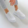 Chekich Men s Shoes White Color Sneakers Knitted Fabric Material Lace Up Stitched White Sole Breathable