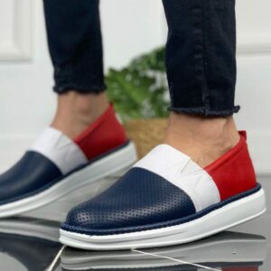 Chekich Men s Shoes White Navy Blue Red Artificial Leather Mixed Colors Slip On Sneakers Casual