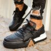 Chekich Men s Shoes White and Black Lace Up Faux Leather Mixed Color Summer Season Solid