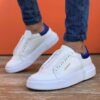 Chekich Men s Shoes White and Navy Blue Faux Leather Zipper Closure Mixed Color Sneakers For