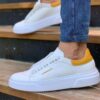 Chekich Men s Shoes White and Yellow Artificial Leather Zipper Closure Mixed Color Sneakers For Spring