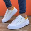 Chekich Men s Shoes White and Yellow Artificial Leather Zipper Closure Mixed Color Sneakers For Spring