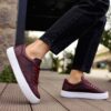 Chekich Men s Sneakers Claret Red Faux Leather Laces  Fashion Unisex New Model Casual Shoes