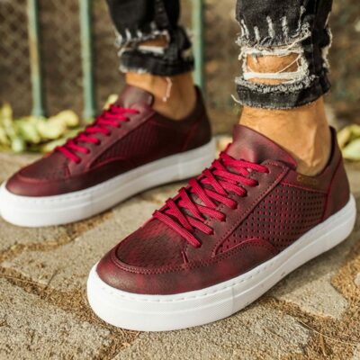 Chekich Men s Sneakers Claret Red Faux Leather Laces  Fashion Unisex New Model Casual Shoes