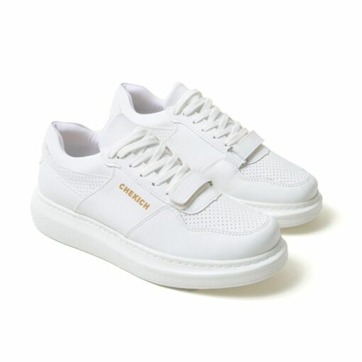 Chekich Men s Sneakers White Color Laces Artificial Leather Spring and Summer Seasons Casual Breathable Shoes