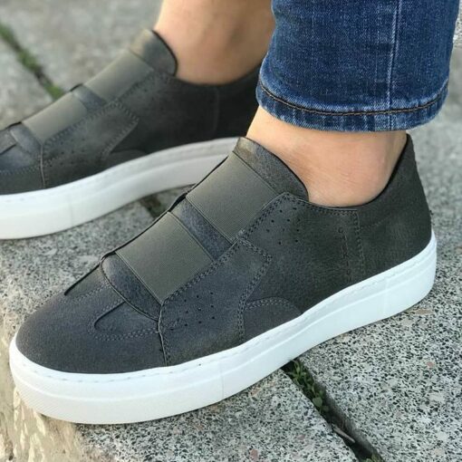 Chekich Men s Women s Shoes Anthracite Color Artificial Leather Elastic Band Closure Spring Season Casual