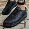 Chekich Men s Women s Shoes Black Faux Leather Solid Color Lace Up Spring and Autumn