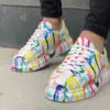 Chekich Men s Women s Shoes Colorful Pattern on White Artificial Leather Mixed Color Lace Up
