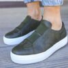 Chekich Men s Women s Shoes Khaki Color Artificial Leather Elastic Band Closure Green Spring and