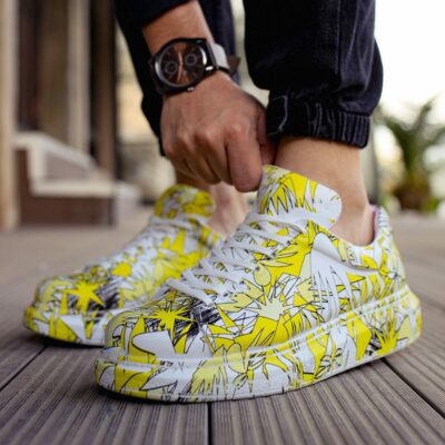Chekich Men s Women s Shoes White Yellow Patterned Non Leather Laces Colorful Printed Summer and