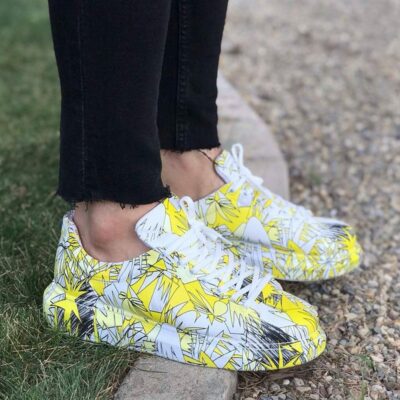Chekich Men s Women s Shoes White Yellow Patterned Non Leather Laces Colorful Printed Summer and